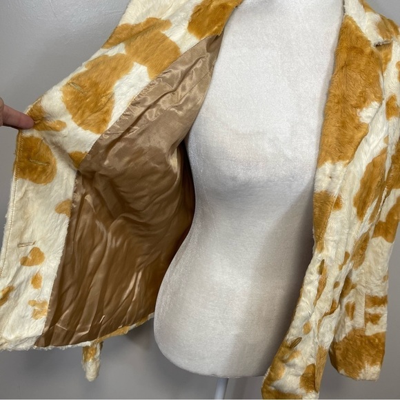FREE WEAR by JOHNATHON HOENSCHEIDT Tan & Cream Faux Fur Blazer Jacket - MEDIUM - Picture 10 of 11